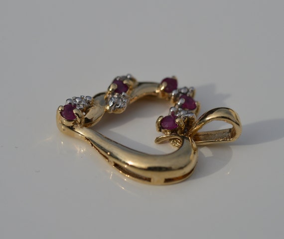 10k Gold Heart Pendant, Ruby and Diamond Accent - image 2