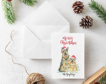 Custom Holiday Pet Dog Watercolor Christmas Cards Stationery PLUS printing 75 cards