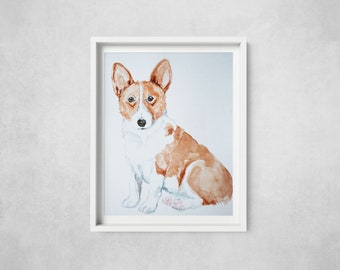 Corgi Pet Portraits, watercolor painting