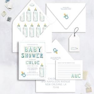 Semi-Custom NOLA Street Tiles Baby Watercolor Shower Birthday Invitation, New Orleans