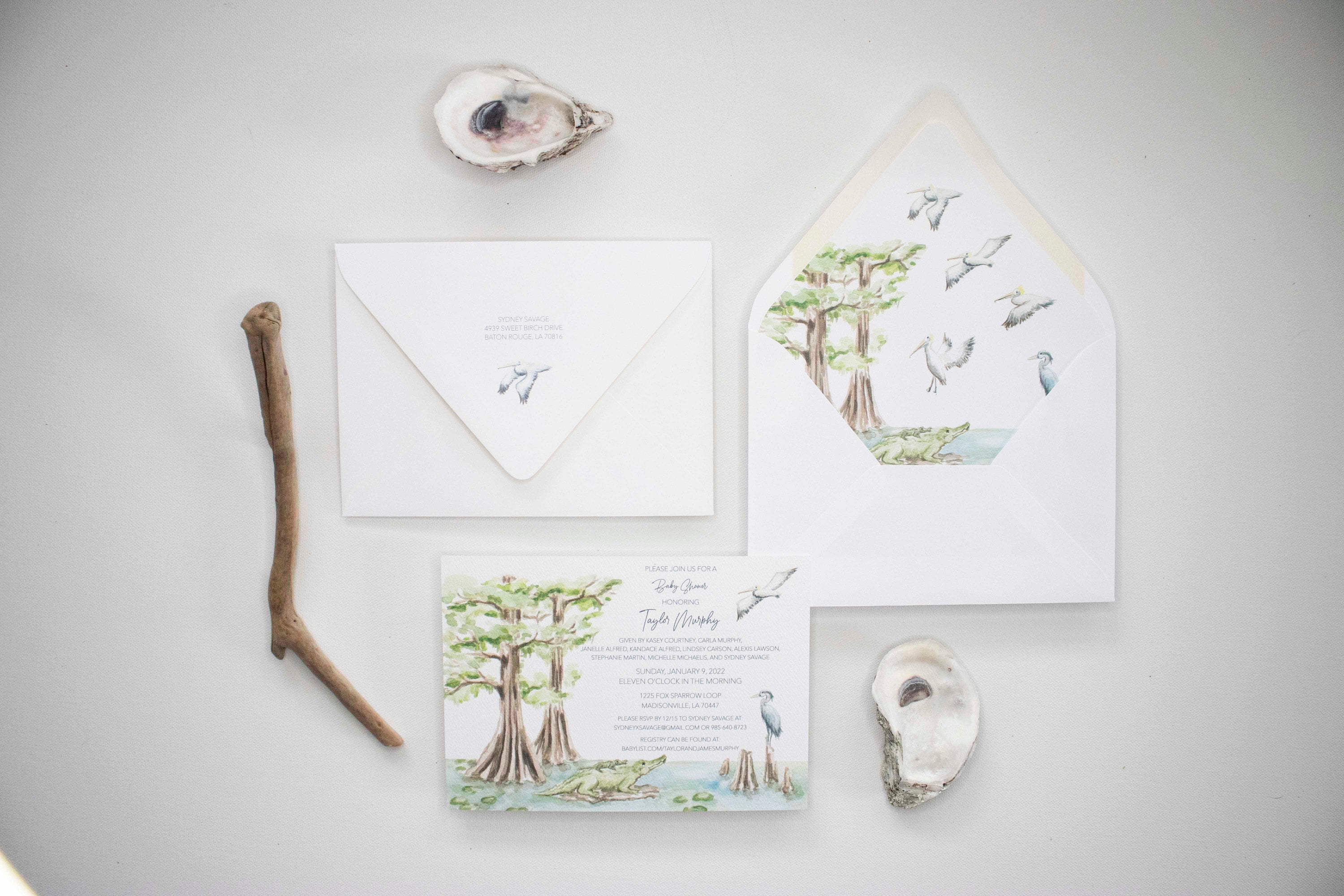 DIGITAL FILE Semi -Custom Bayou Baby Watercolor Shower Birthday Invitation
