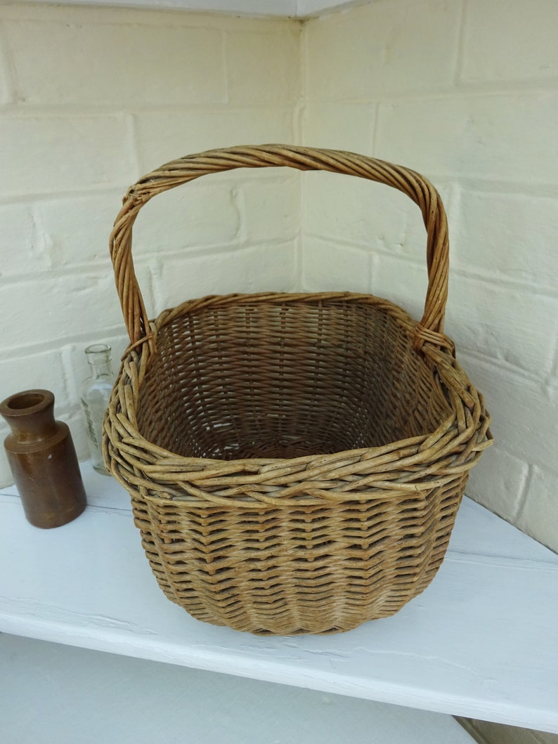 Vintage Willow Basket Large Wicker Shopping Basket. Woven Etsy UK