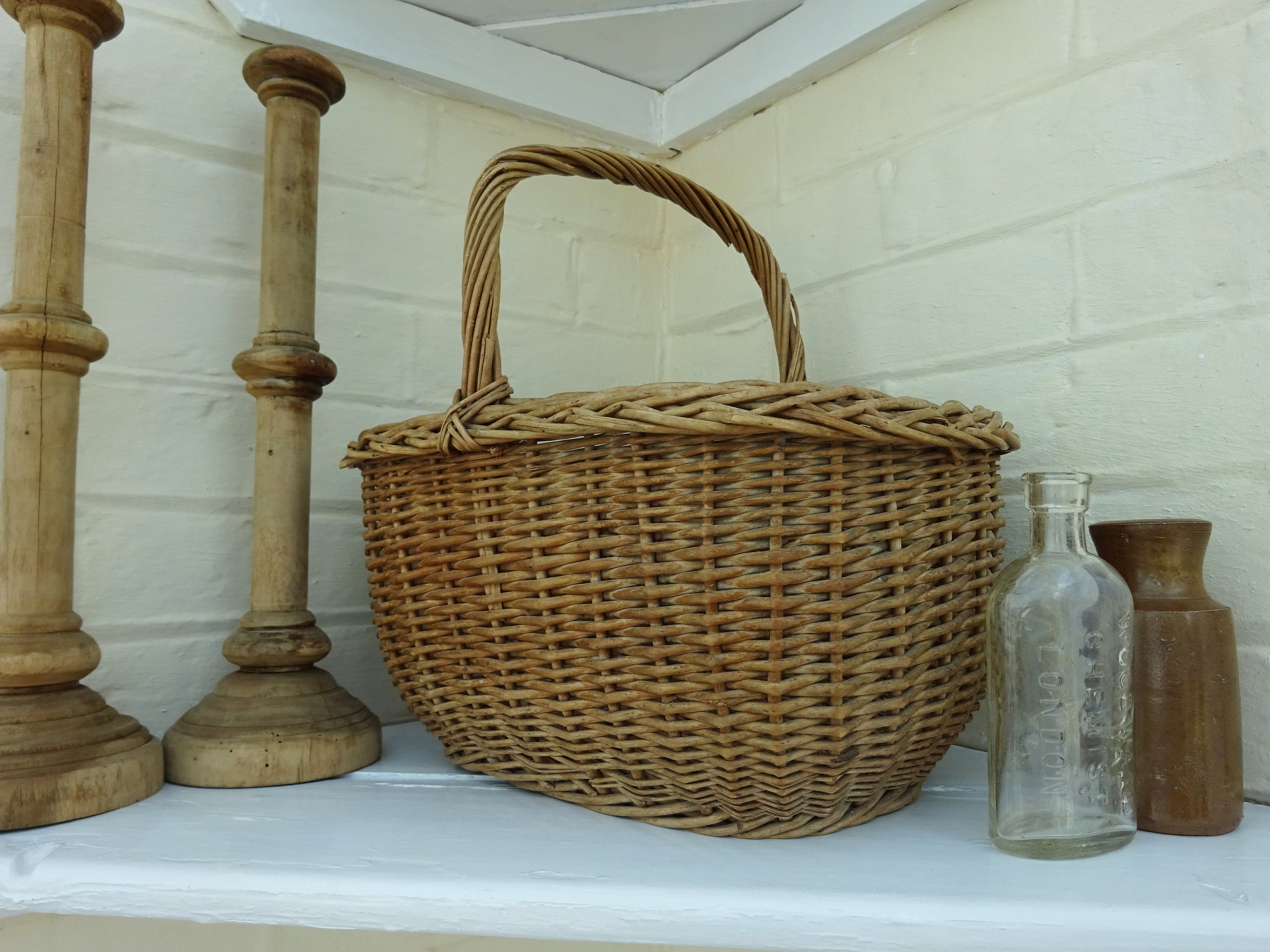 Vintage Willow Basket Large Wicker Shopping Basket. Woven Etsy UK