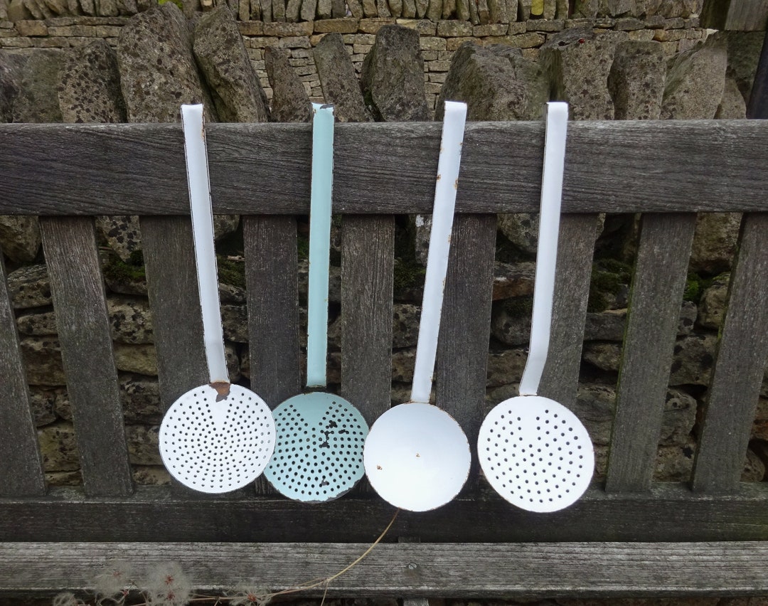 Vintage French Enamel Ladle / Skimmer X 1, Enamelware Soup Ladles