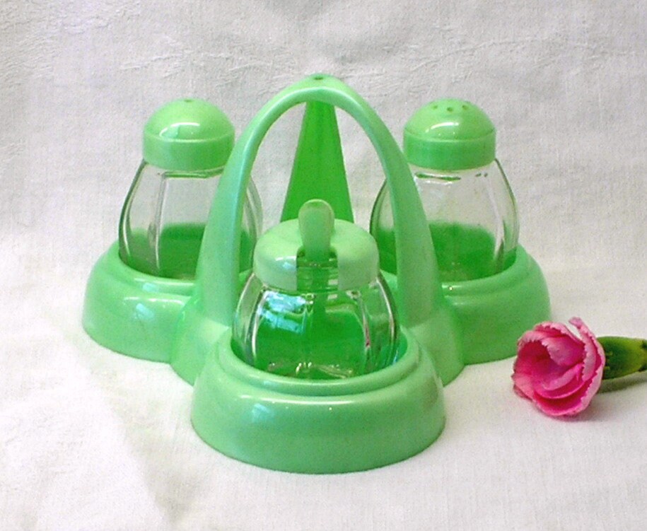 Vintage Embee Products green plastic cruet set 1950s 1960s Etsy