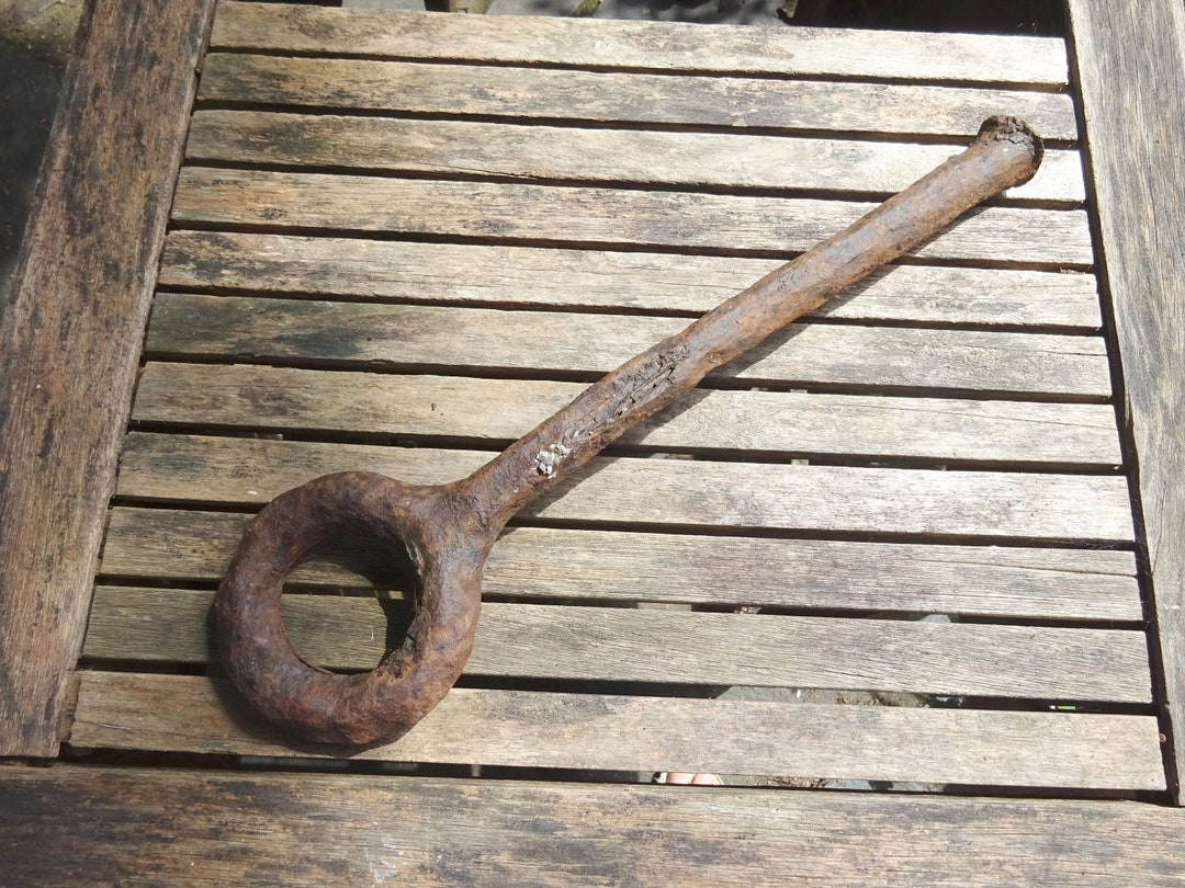 Antique Iron Mooring Ring, Jetty Wall Tie, Mooring Loop, Marine Salvage