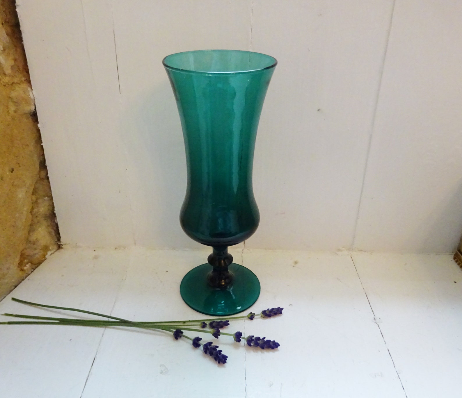 Vintage Teal Green Vase Footed Vase Flower Arranging Vase Etsy UK
