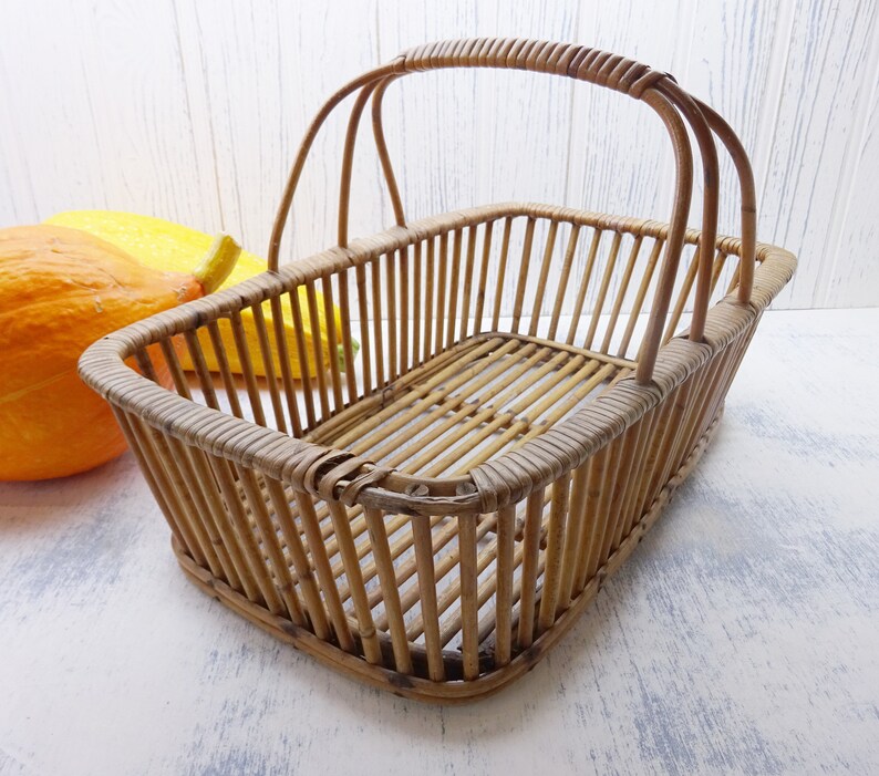 Vintage Cane Basket Wicker Harvesting Trug Shopping Basket. Etsy