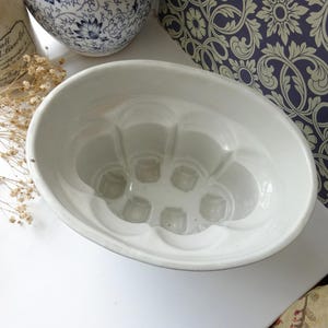 Victorian ironstone jelly mould 2 1/2 pints, large oval sandcastle design. Antique earthenware jelly, blancmange mold, Kitchenalia, cookware