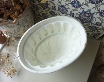Antique Minton ironstone jelly mould, large cathedral dome shaped oval jelly mould, Victorian dessert mould, pudding mould, white pottery