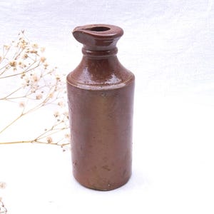 Antique Bourne Denby stoneware bulk ink bottle with pouring spout, salt glazed stoneware ink bottle, Victorian writing paraphernalia, vase