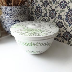 Antique Grimwade&#39;s Quick Cooker c 1911. Ironstone 1 pint pudding basin, casserole dish, 5.5&quot; size. Kitchenalia, Edwardian cookware, bakeware