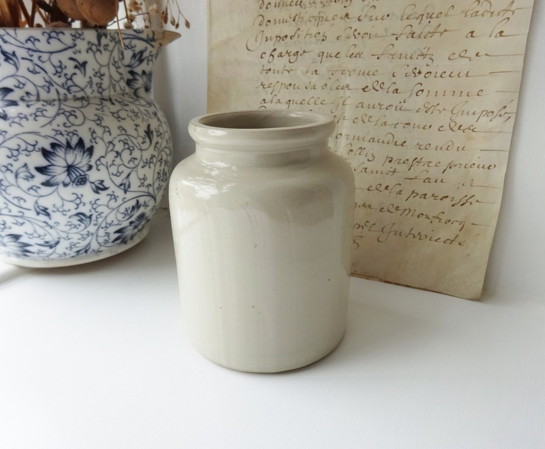 Vintage French Mustard Jar, Stoneware Mustard Pot, Pottery Jar, Cutlery