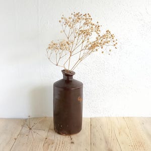 Antique stoneware bulk ink bottle, Doulton & Co Lambeth no 29, dark brown glazed, salt glazed stoneware ink, Victorian writing paraphernalia