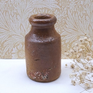 Tintero antiguo, pequeño tintero de gres victoriano, tinta de gres esmaltado con sal, cerámica rústica, caligrafía, parafernalia de escritura antigua