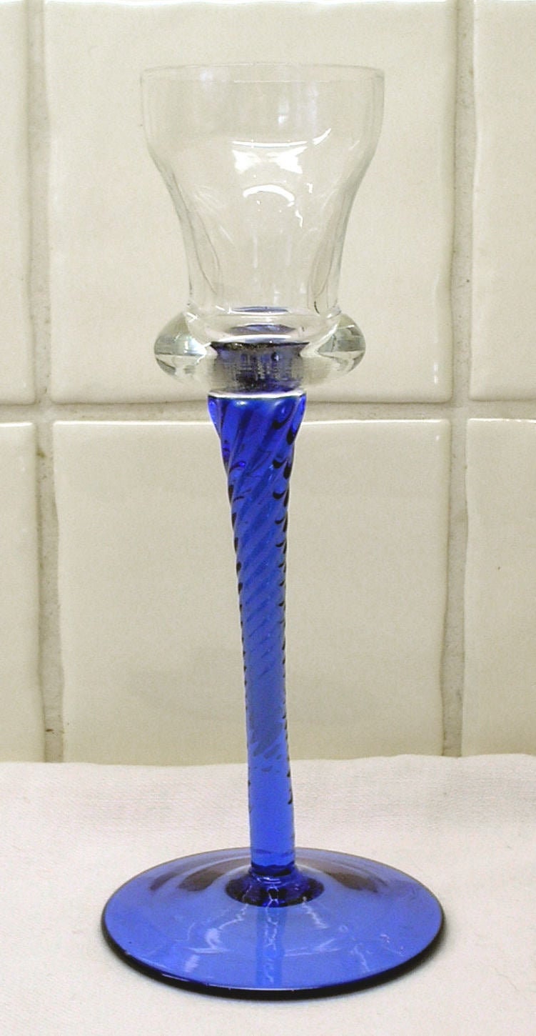 Vintage blue glass candle holder candlestick with barley twist Etsy