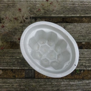 Victorian jelly mould, small oval ironstone cathedral mould. Gothic pattern, antique 1800s. Pottery mold, old blancmange mold, Kitchenalia