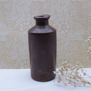 Antique Bourne Denby stoneware bulk ink bottle with pouring spout, salt glazed stoneware ink bottle, Victorian writing paraphernalia, vase