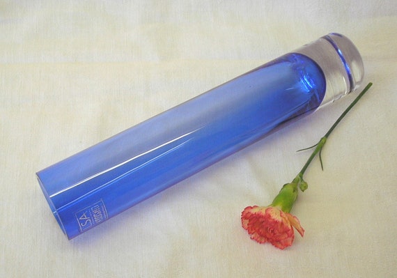 Vintage Krosno Blue Glass Vase Tall Thin Lsa International Etsy
