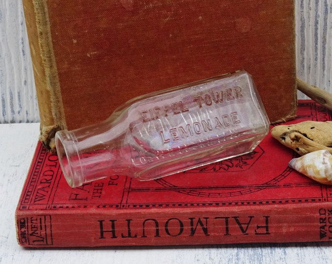 Antique Eiffel Tower Lemonade Bottle. Early 20th Century Square Glass