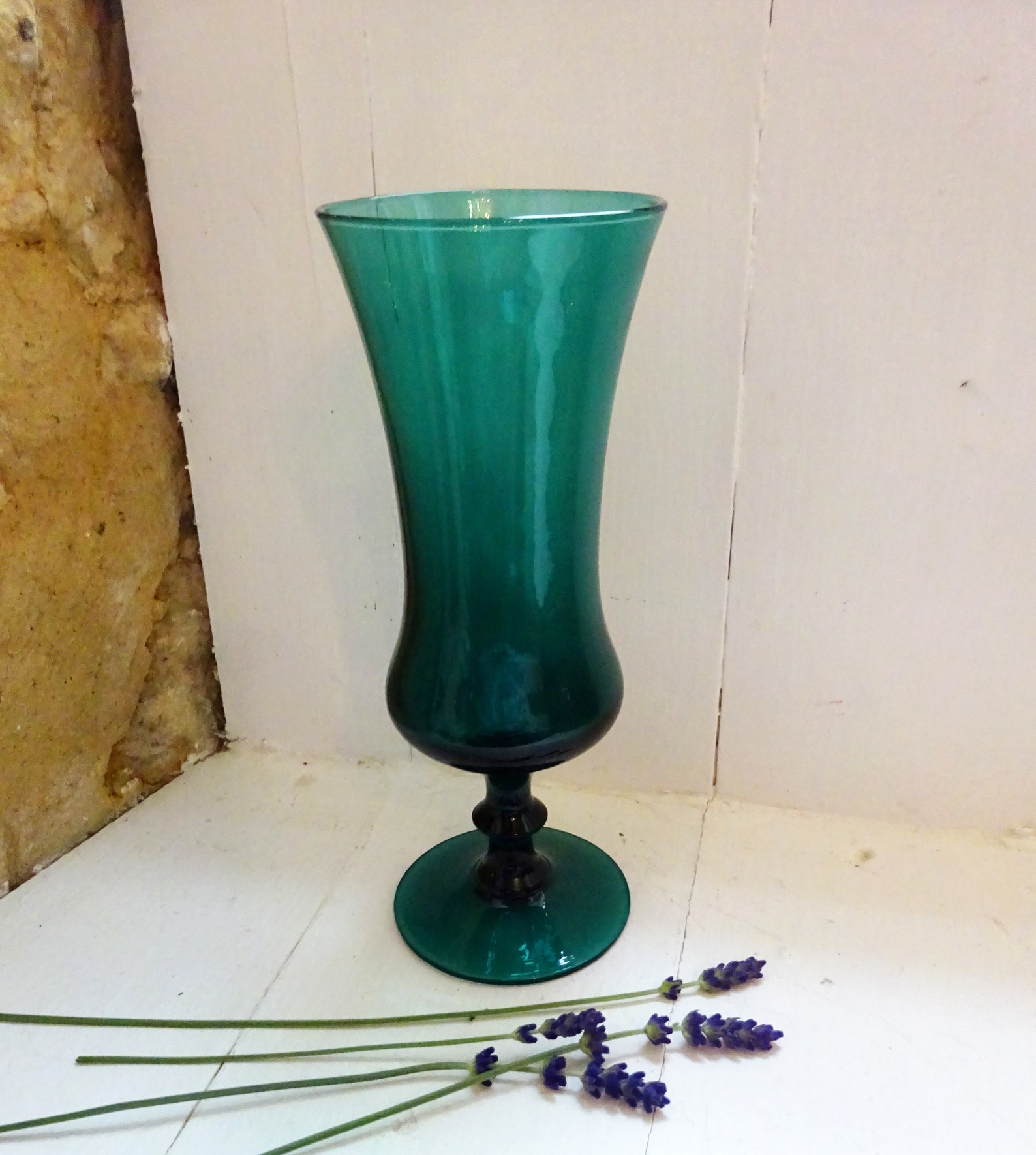 Vintage Teal Green Vase Footed Vase Flower Arranging Vase Etsy