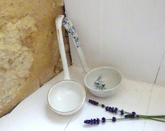 Victorian china sauce ladle x 1, antique tureen ladle, kitchenalia, serving utensil, pottery ladle, kitchen decor, granny chic kitchen decor