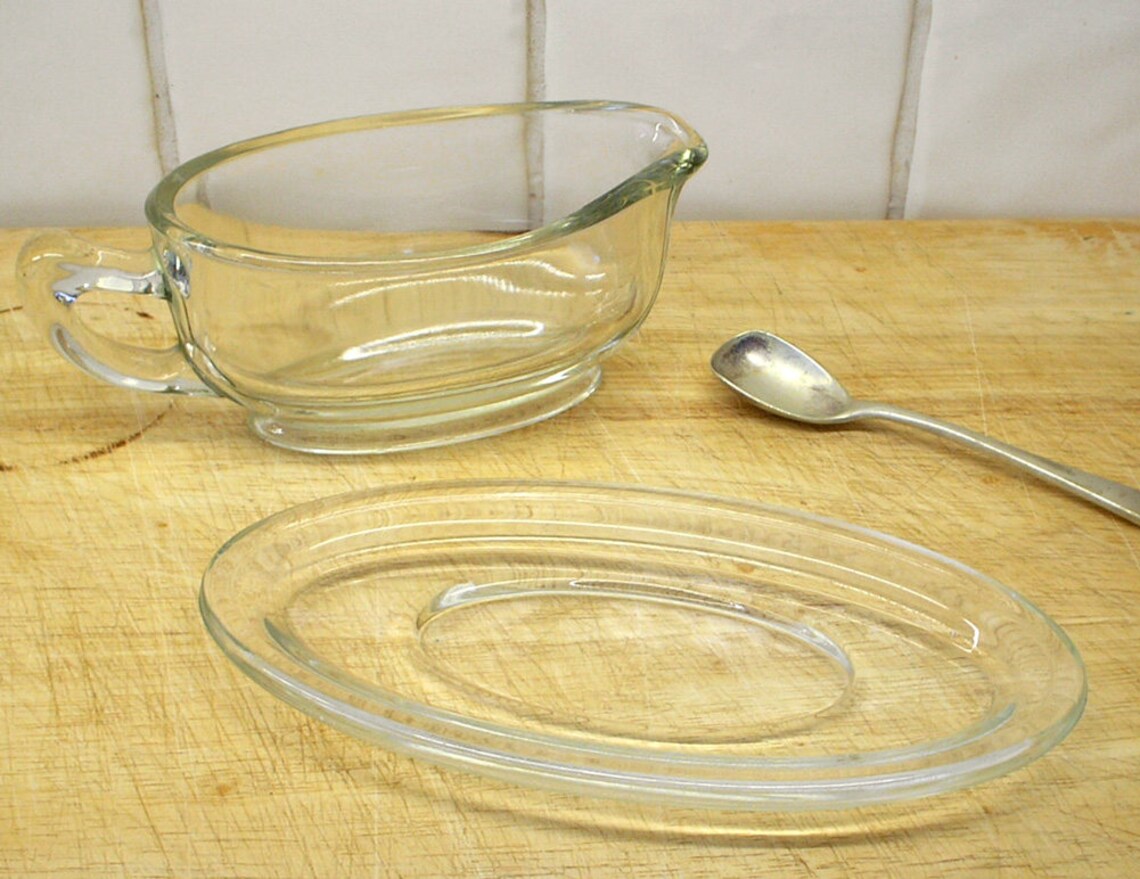 Vintage Pyrex Gravy Boat With Saucer Clear Glass. Sauce Etsy