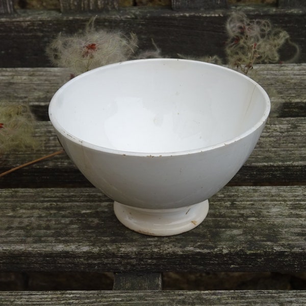 Antique French cafe au lait bowl, small white ironstone dish, finger bowl, creamy white china, porcelain cafe au lait, chocolat chaud bowl