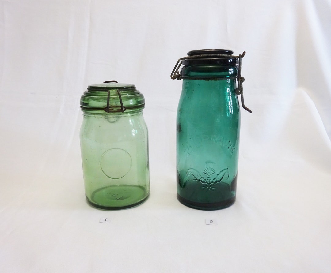 Vintage French Glass Canning Jar X1, Preserve Jar, Green Durfor 1 Litre