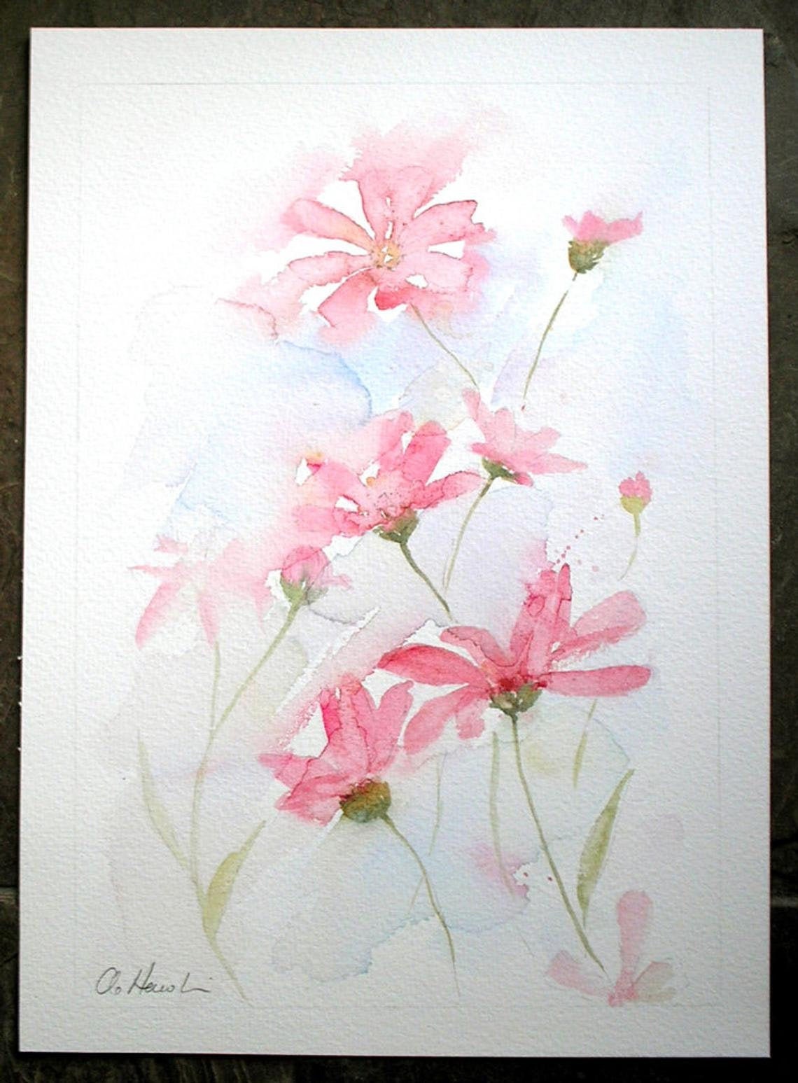 Vintage Watercolour Painting of Pink Flowers Original Art by - Etsy UK