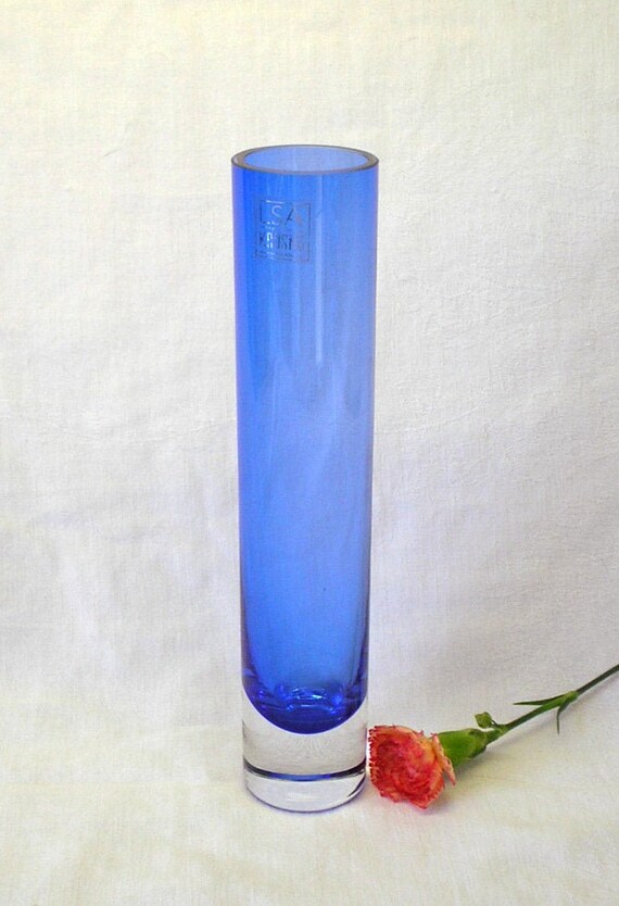 Vintage Krosno Blue Glass Vase Tall Thin Lsa International - Antique Blue Glass Vases Uk Vintage Krosno Blue Glass Vase Tall Thin Lsa International - Antique Blue Glass Vases Uk