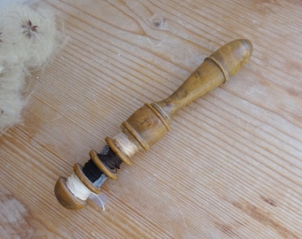 Antique French Treen Sewing Etui, Turned Walnut Wood, 1910s
