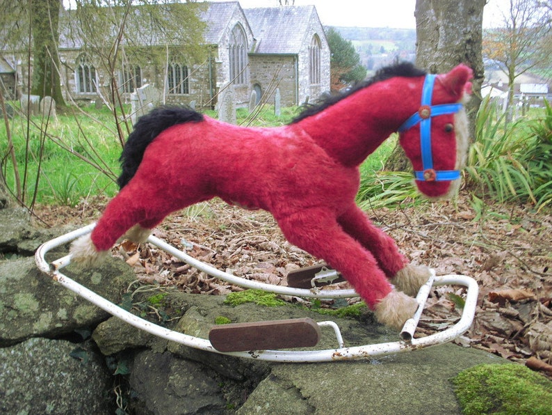 Vintage rocking horse Lines Bros Ireland 1950s 60s red plush Etsy