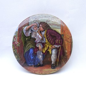 Antique Prattware pot lid, Uncle Toby, Victorian transfer printed earthenware pot lid, ceramic pot lid, very good condition, Widow Wadman