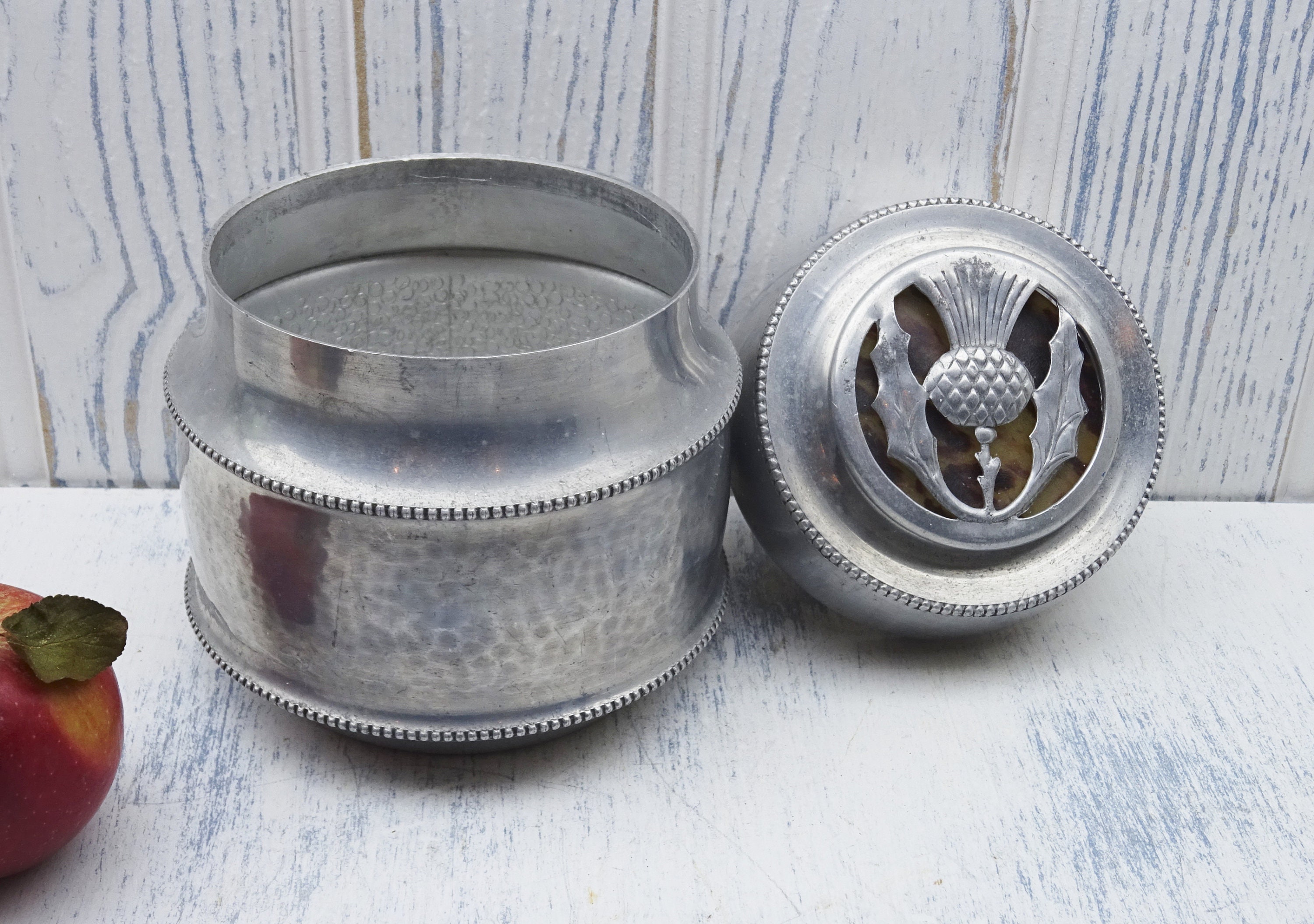 Vintage aluminium canister NCJ Ltd StratfordonAvon with Etsy