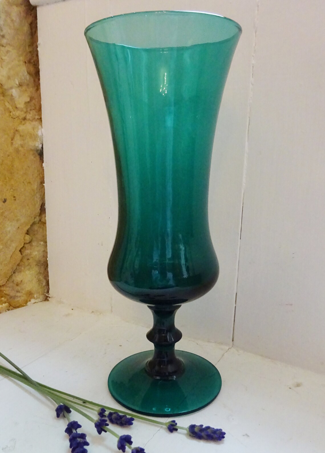 Vintage Teal Green Vase Footed Vase Flower Arranging Vase Etsy UK