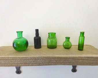 Antique small green bottle x 1, perfume bottles, vial, lavender water bottles, bud vases, shelf decor, vintage bottles, old bottles, shelfie