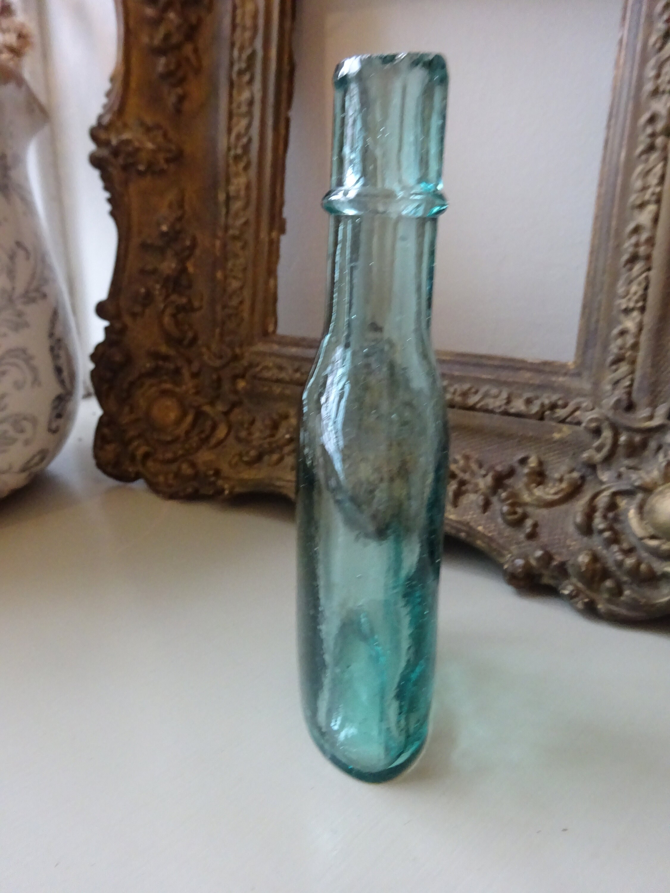 Antique Aqua Glass Sauce Bottle With Burst Top One Aqua Glass Etsy