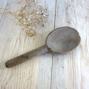 Antique French wooden butter paddle, butter spoon, beech wood mixing spoon, old kitchenalia, dairy utensil, butter making, kitchen utensil
