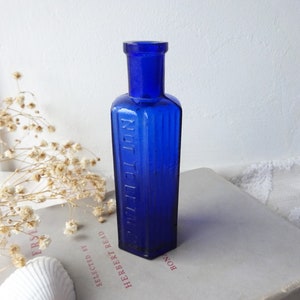 Antike sechseckige Kobalt nicht genommen zu werden Giftflasche 1,5 Unze, gerippte zwei Seiten viktorianische Giftflasche, Vintage Flaschenflaschensammeln