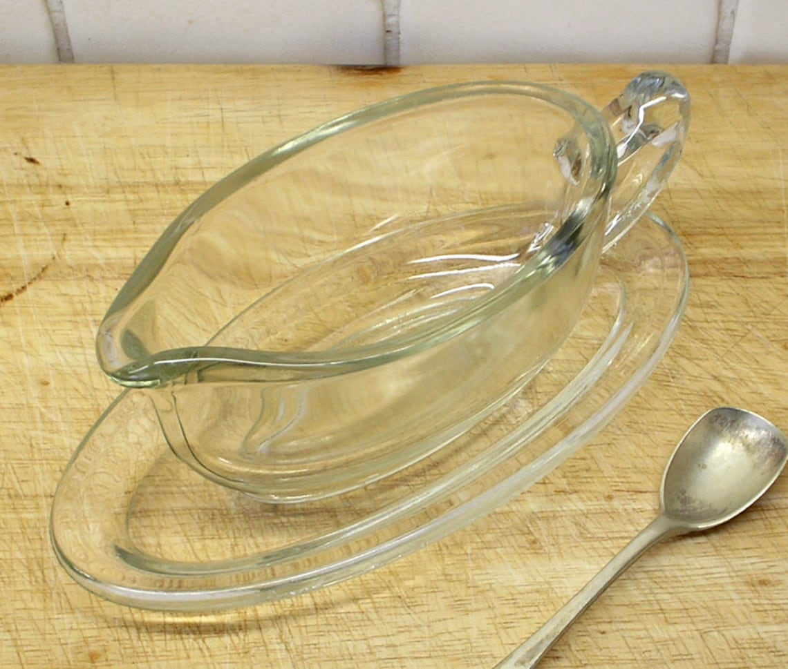 Vintage Pyrex Gravy Boat With Saucer Clear Glass. Sauce Etsy