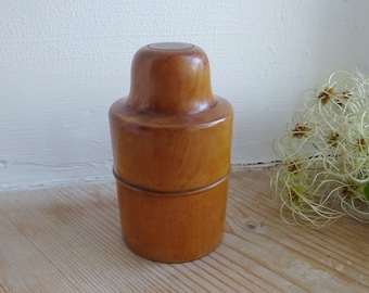 Antique Treen Pot With Screw on Lid & Shot Glass Inside