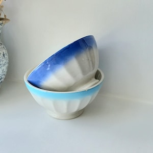 Vintage French café au lait bowl x 1, faceted cafe au lait dish, blue / turquoise and white. Coffee cup, cereal bowl, soup bowl, kitchenalia