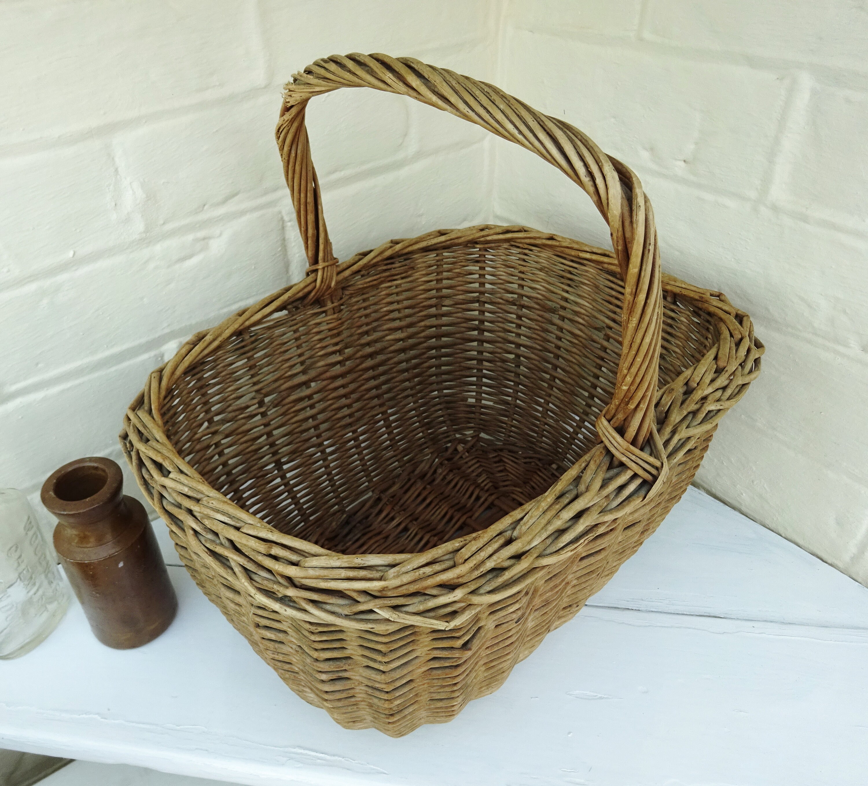 Vintage Willow Basket Large Wicker Shopping Basket. Woven Etsy UK