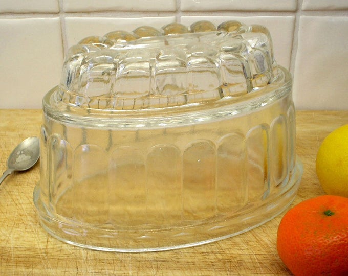 Vintage Jelly Mould, Large Glass Jello Mold, 1 3/4 Pints. Kitchenalia