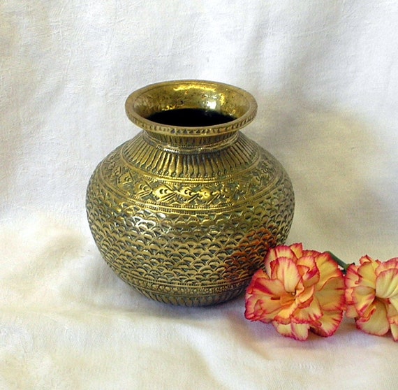 Antique Indian Brass Lota Hindu Water Vessel Decorative Etsy