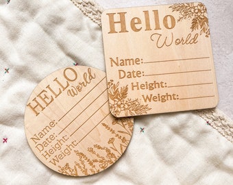 Hello World | Wooden Announcement Plaque | Earth Side | Oh Baby | Pregnancy Announcement | Birth Announcement |Baby Shower Gift