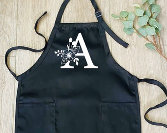 Christmas Personalized Initial Apron, Kitchen Gifts, Floral Initial, Cooking Apron, Christmas Gift , Cooking Gift, Custom Apron, Baking Gift