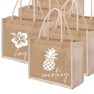 Pineapple Burlap Tote Bag - Personalized Tropical Gift Bags for Beach Bachelorette Bridesmaid Vacation Tote Burlap Jute Tote Flamingo tote