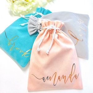 Personalized Velvet Bags, Favor bags, gift bag, Bridesmaid Gift bags, Hangover Kit bags, Survival Kits Favors, Custom Pouch